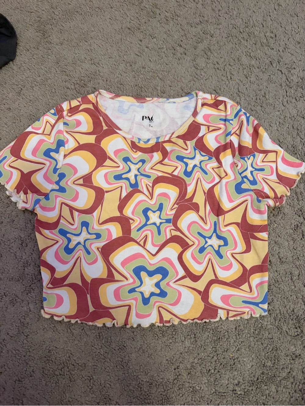 PacSun Multicolor Psychedelic Star Crop Tee